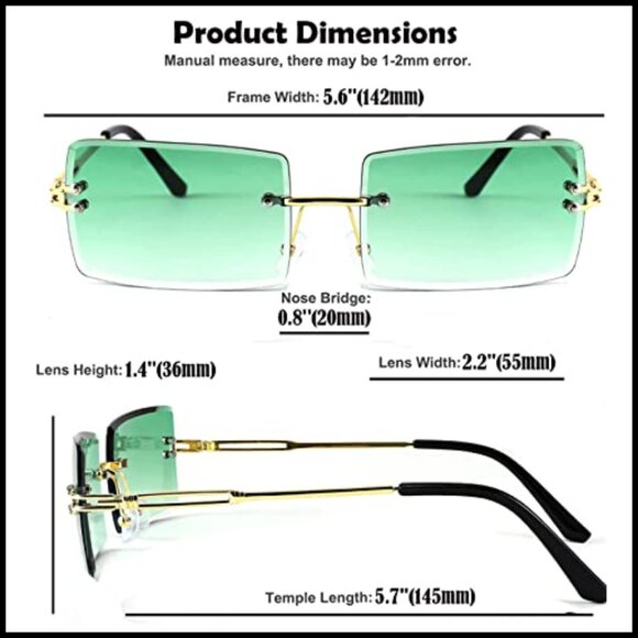 Retro Rimless Rectangle Sunglasses Vintage Square Tinted Lens Unisex main image 6